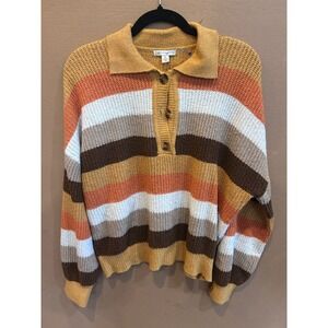 Cato Striped Polo Sweater Womens XL Yellow Orange Brown Excellent Knit Pullover